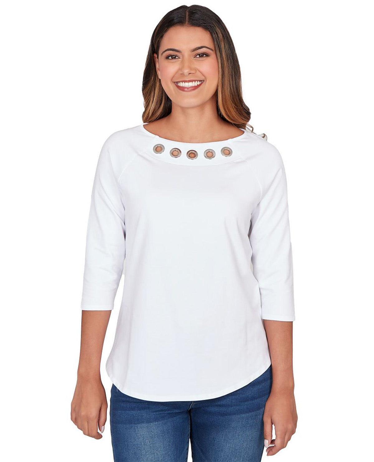 Ruby Road Grommet Solid Knit Top