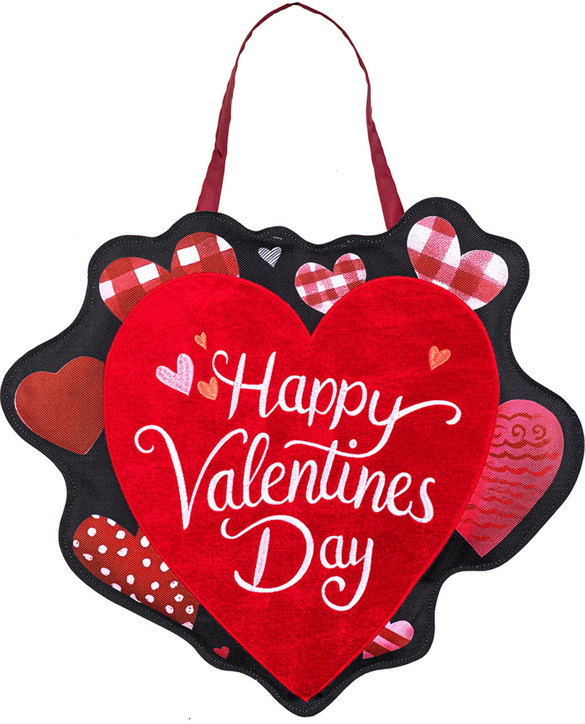 Happy Valentine's Day Checked Hearts Door Hanger