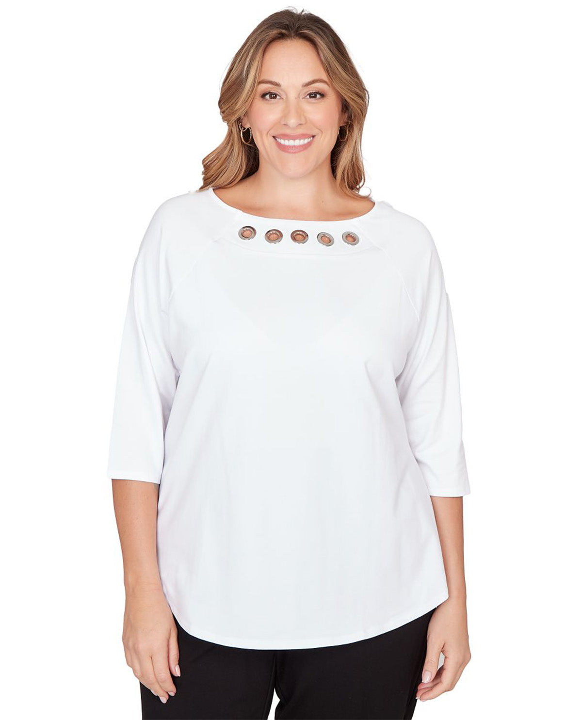 Ruby Roald Grommets Solid Knit Top White