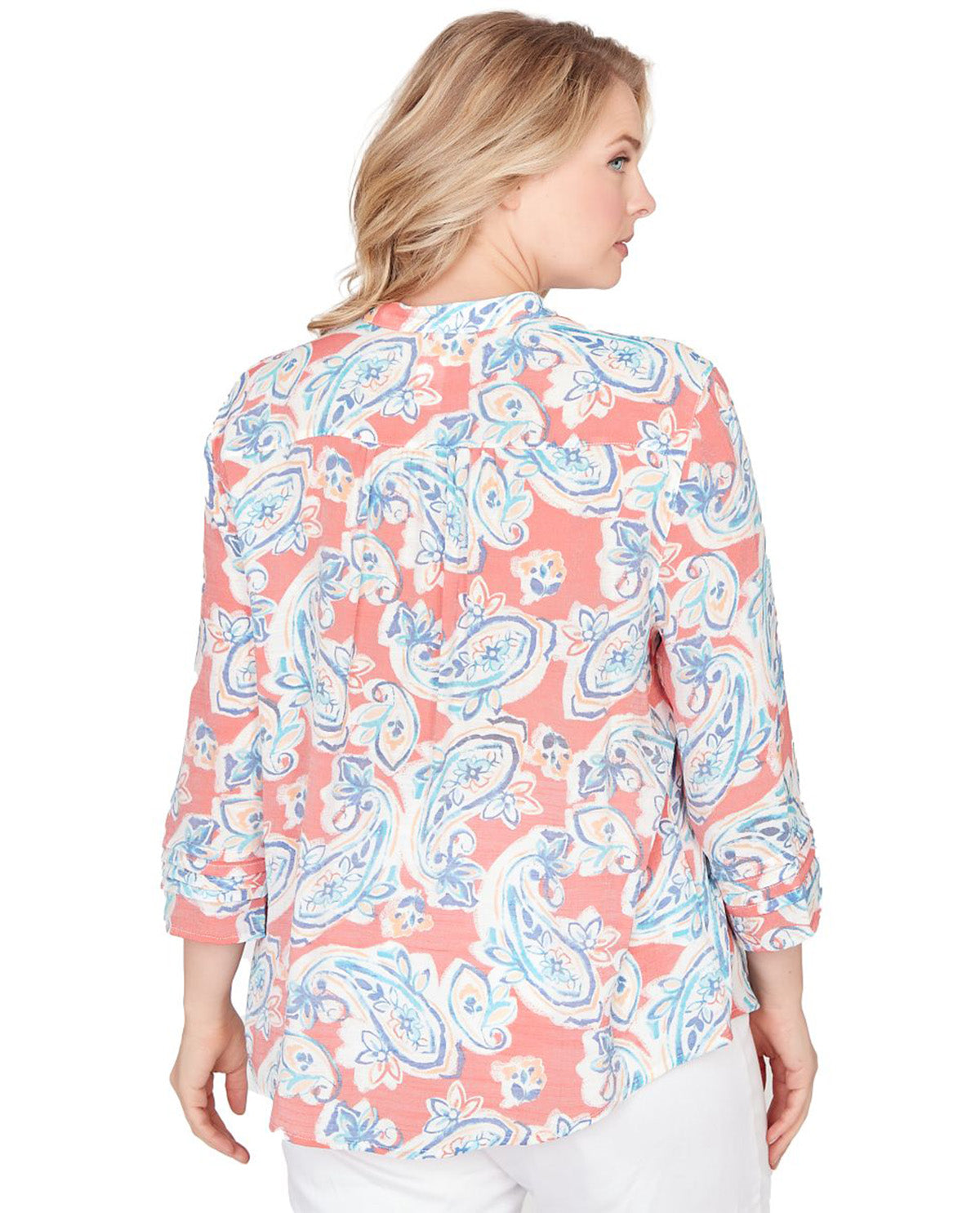 Ruby Road Paisley Print Silky Slub Top Coral