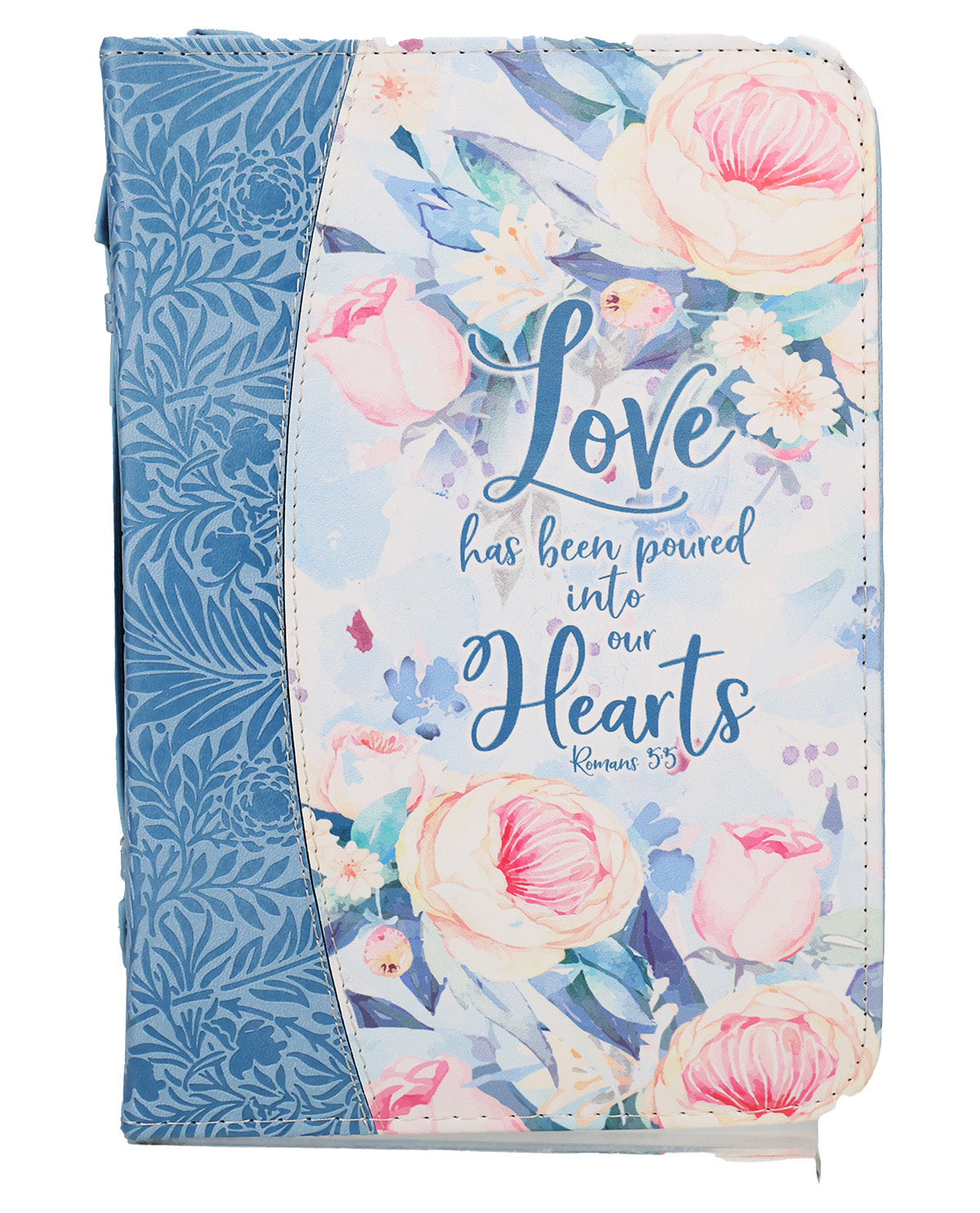 Large Zippered Bible Cover Blue Floral