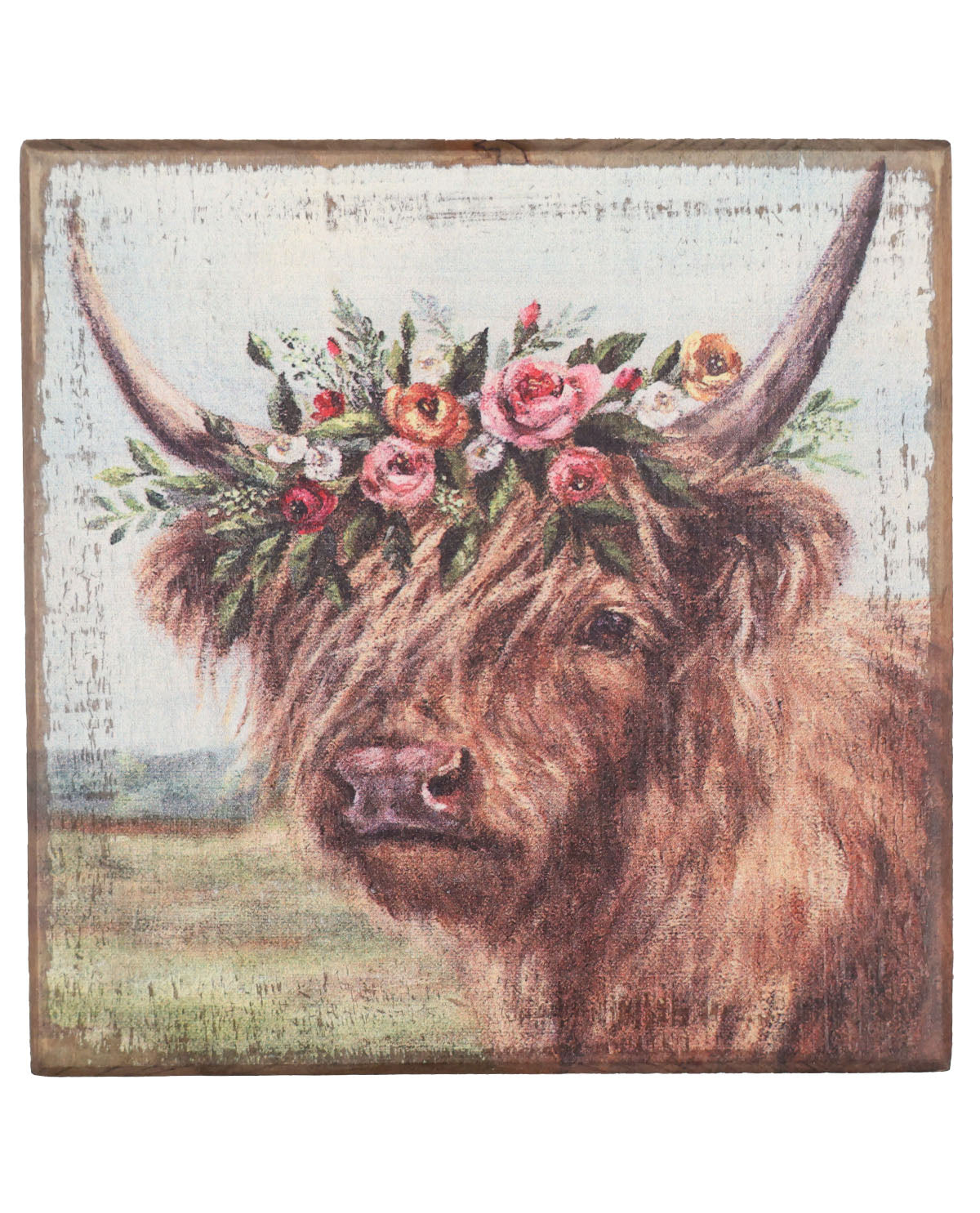 Floral Cow Block Sign
