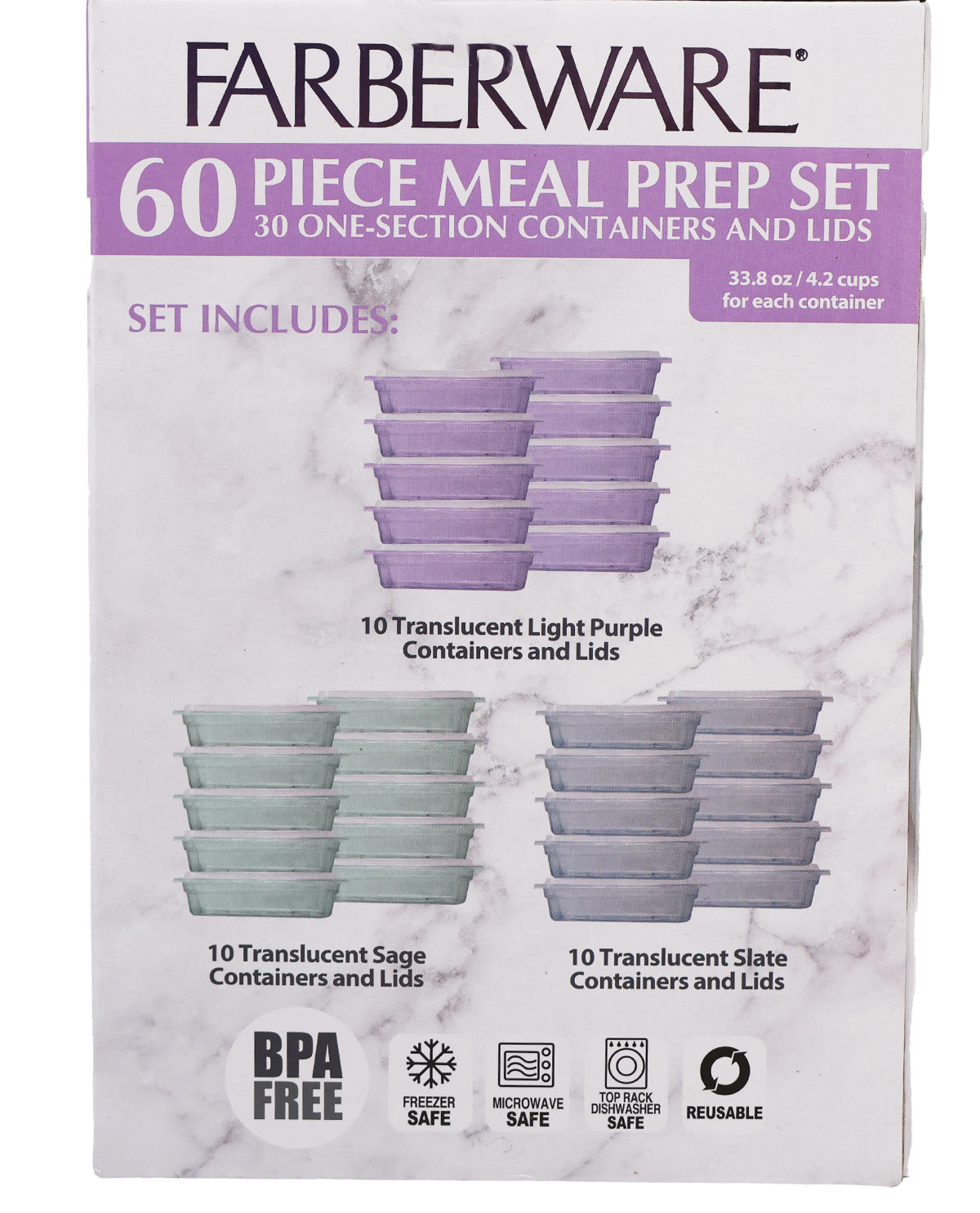60pc Meal Prep Set - Light Purple/Sage/Slate