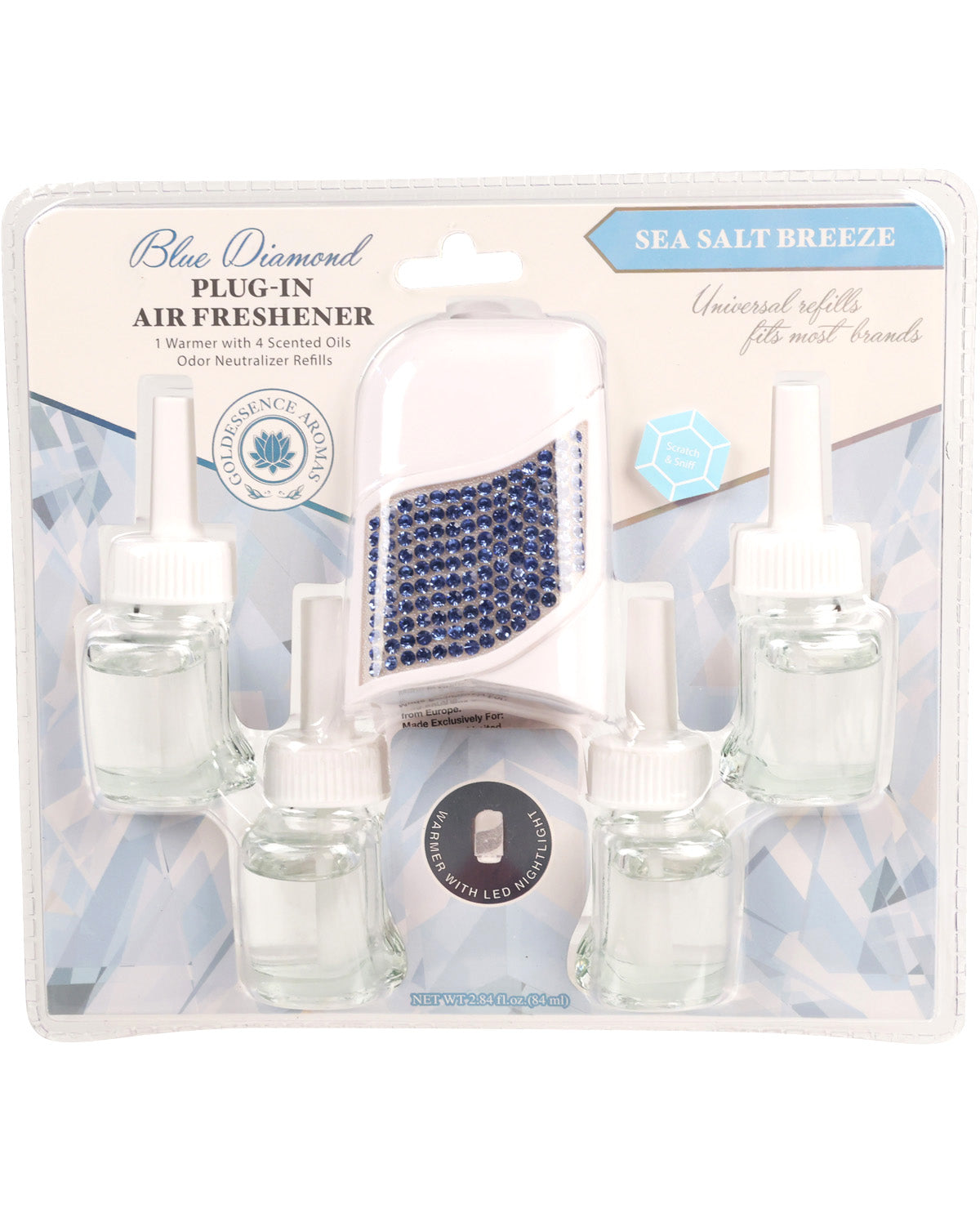 Blue Diamond Plug-In Air Freshener set with packaging on a white background