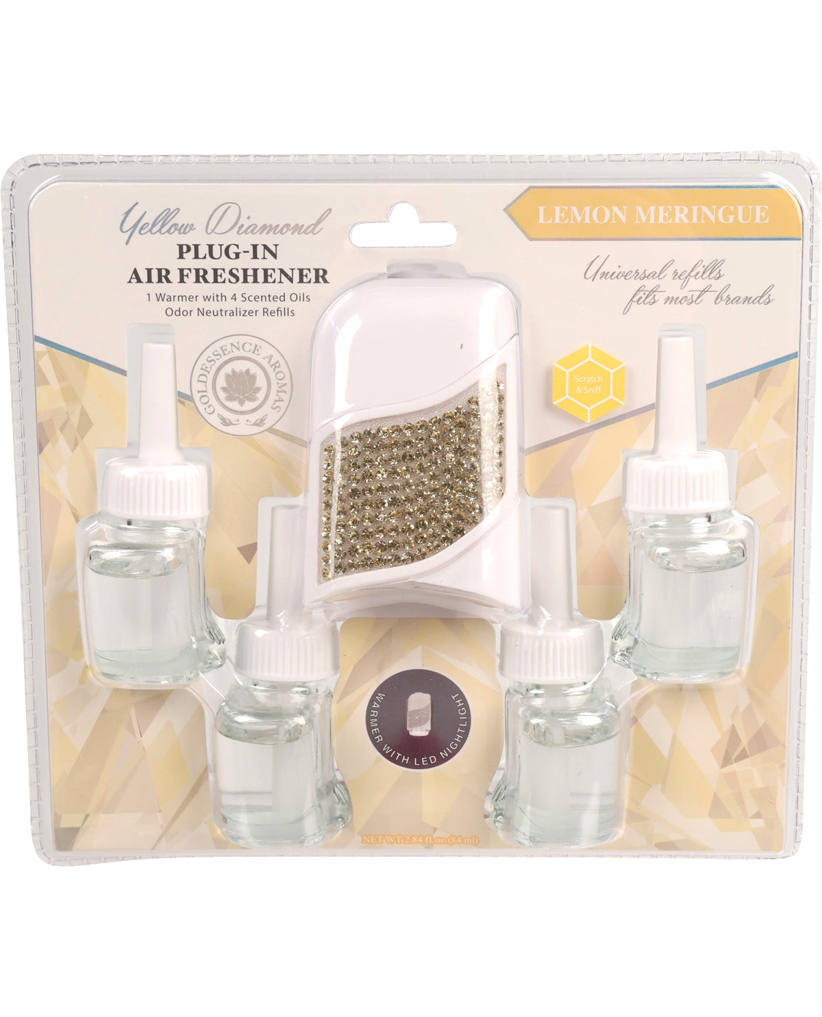 Yellow Diamond plug-in air freshener set with refills in packaging