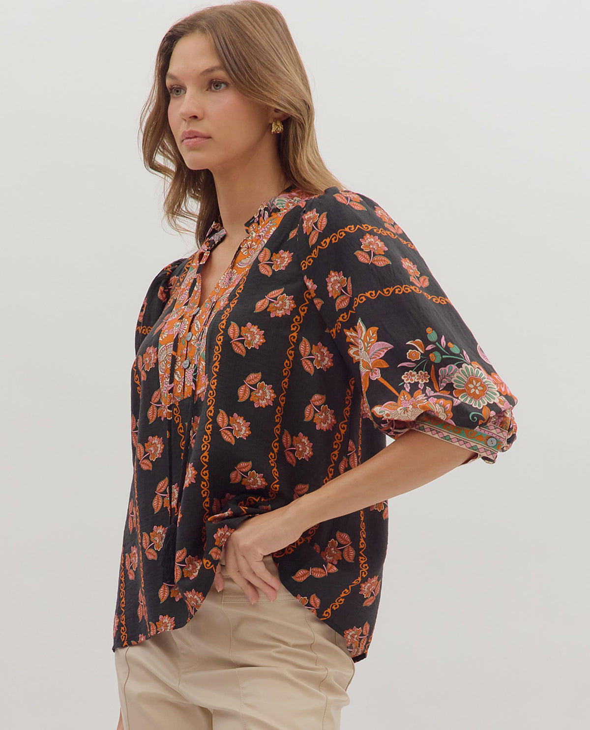 Entro Mix Print Notchneck Top