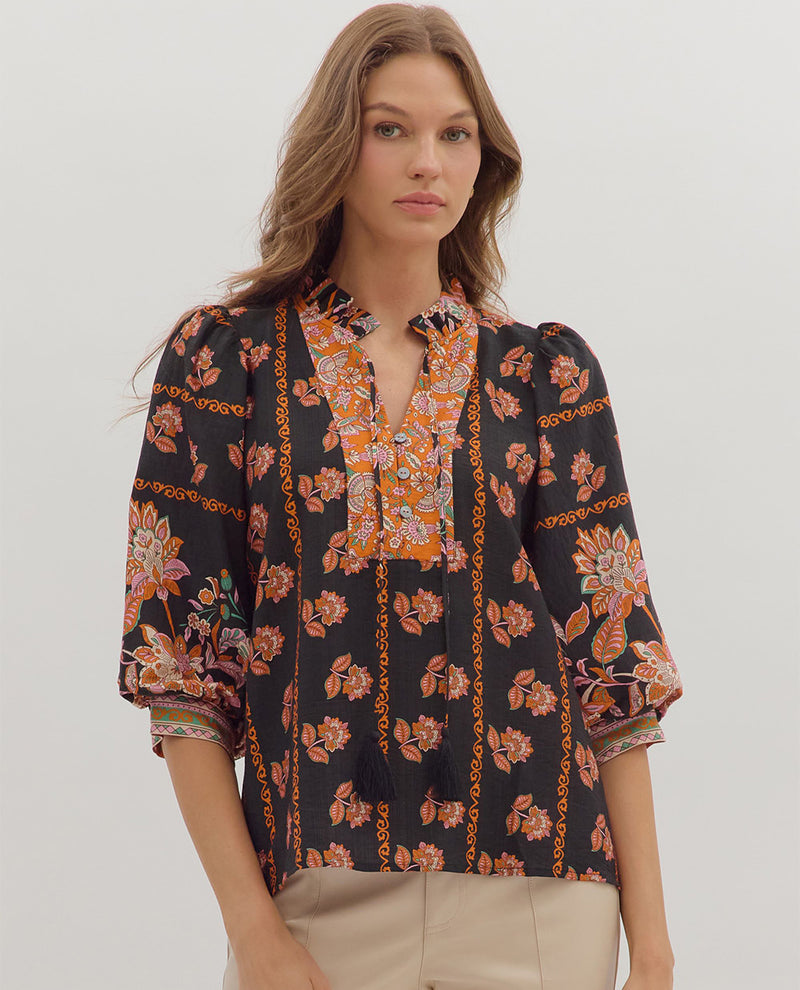 Entro Mix Print Notchneck Top