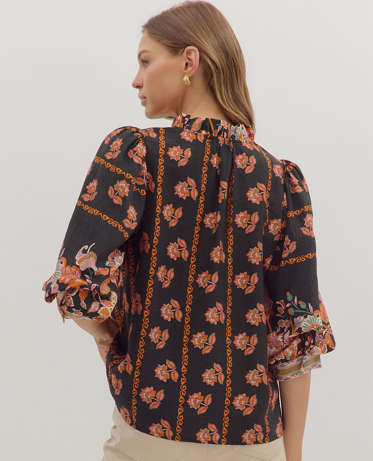 Entro Mix Print Notchneck Top