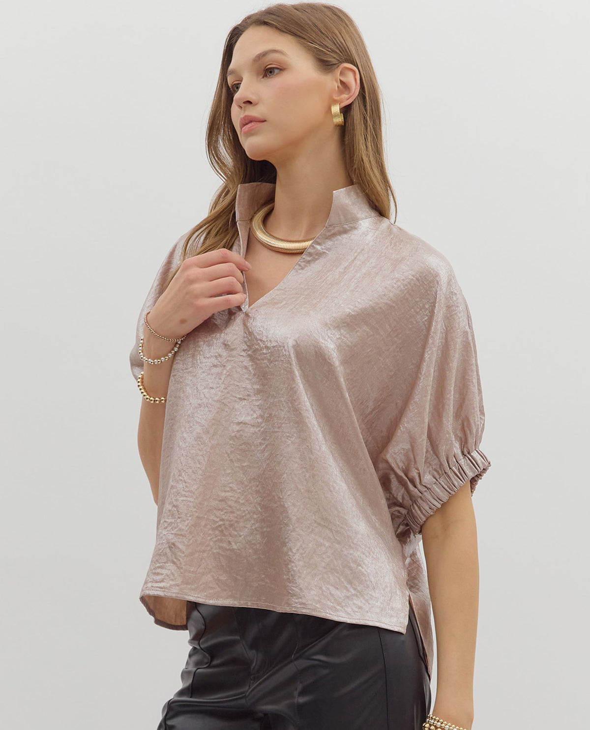 Entro Solid V-neck Dolman Top