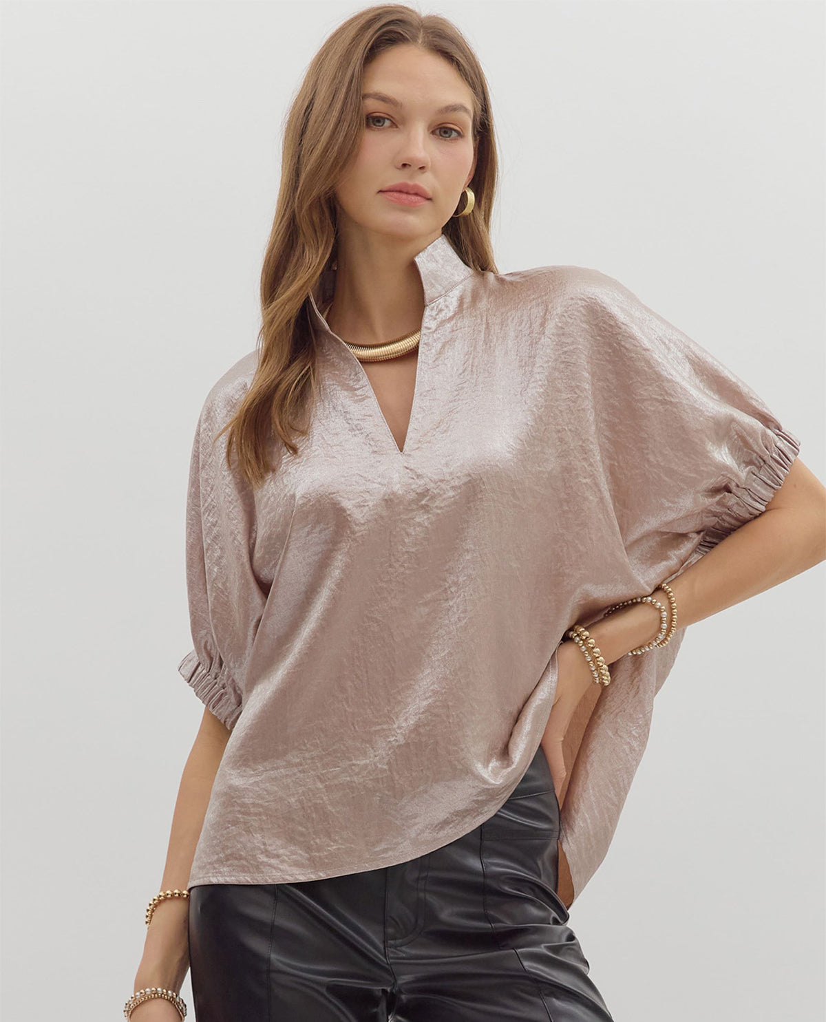 Entro Solid V-neck Dolman Top