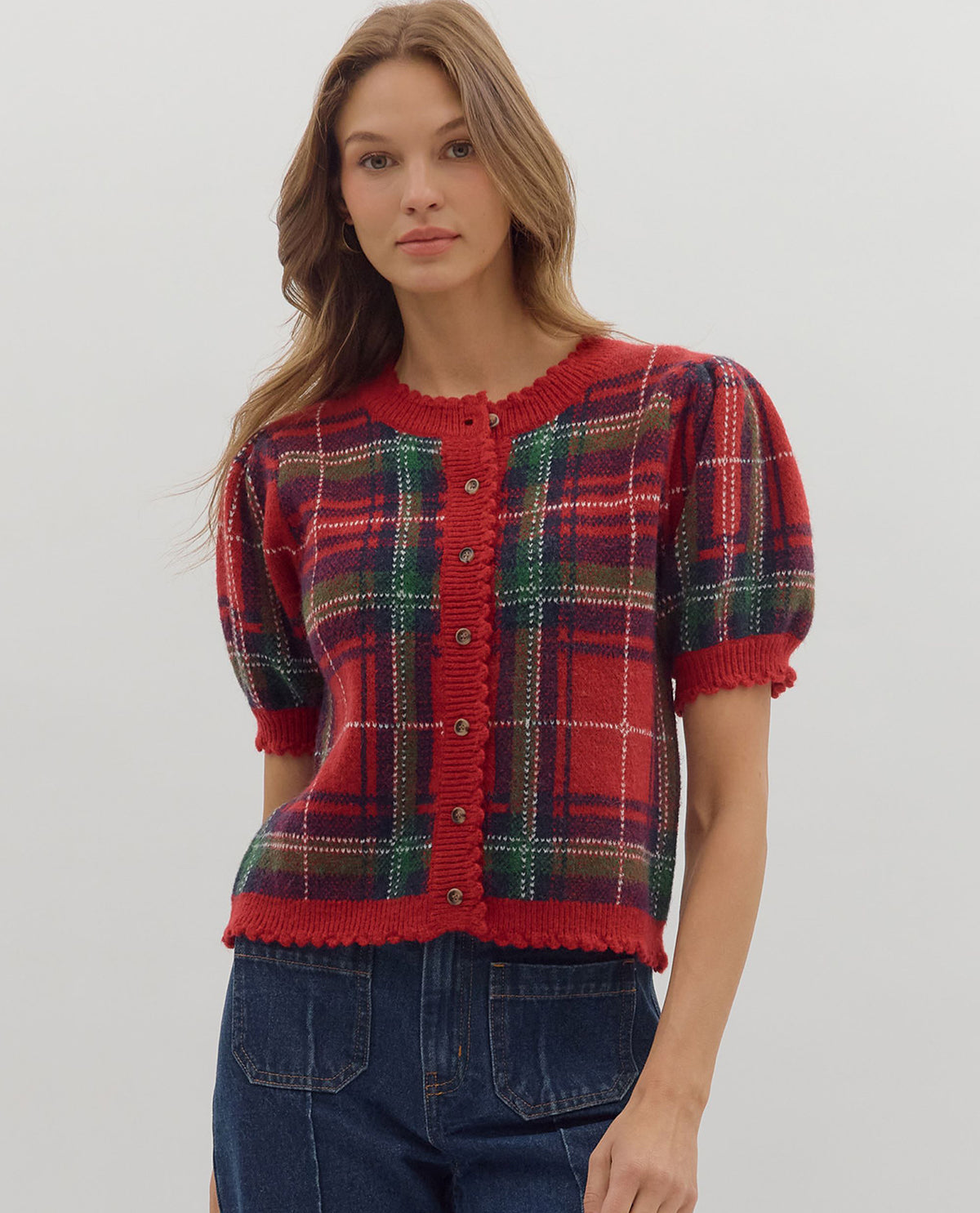 Entro Plaid Short Sleeve Sweater