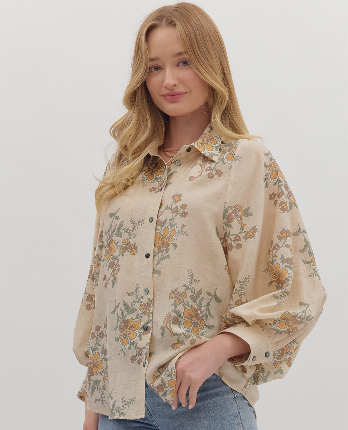Entro Button Front Print Top