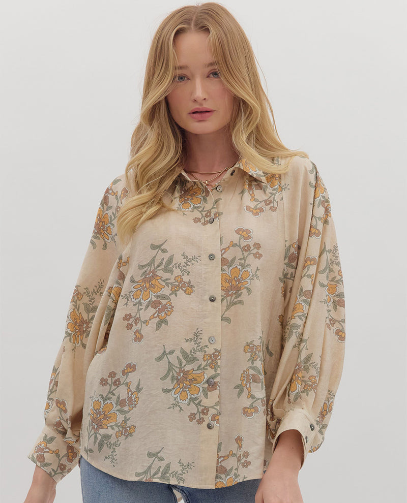 Entro Button Front Print Top
