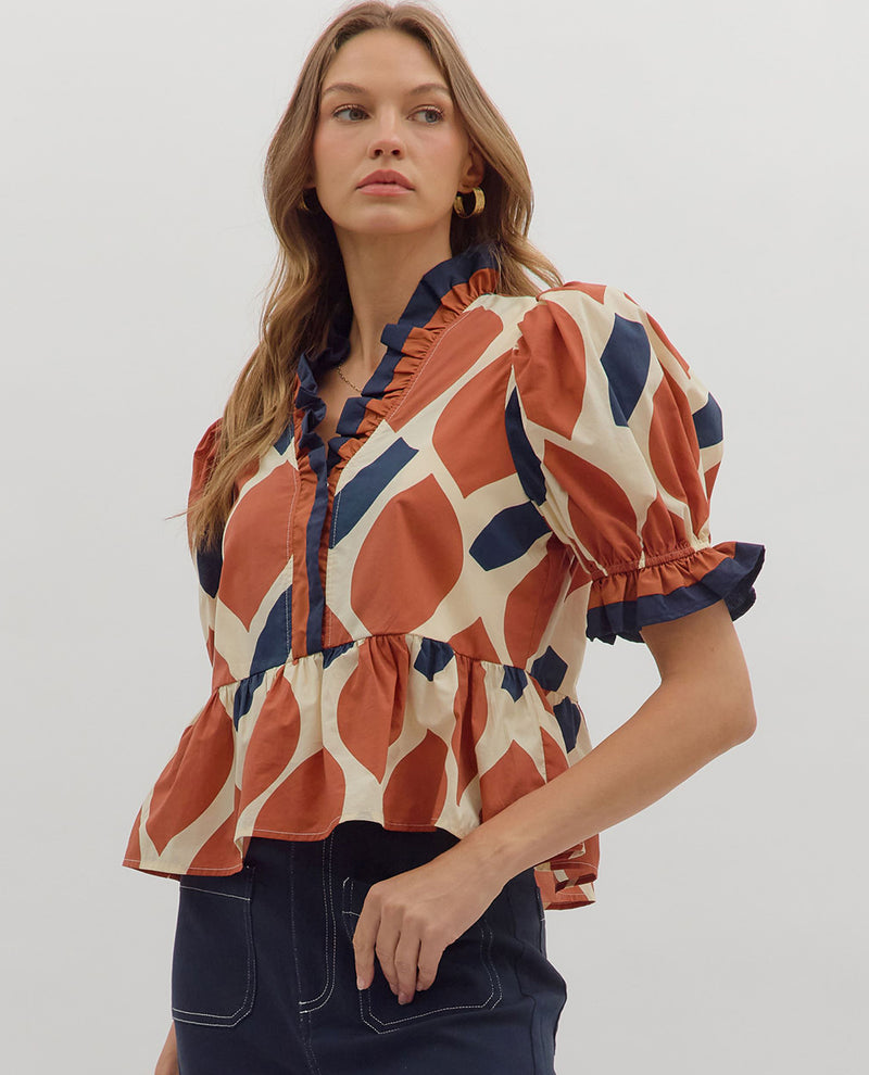 Entro V Neck Print Top