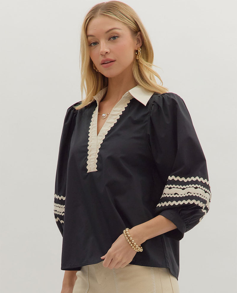Entro Solid Top with Contrast Collar Black