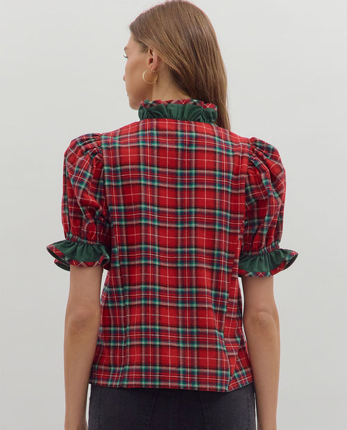 Entro V Neck Plaid Top