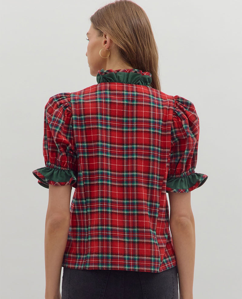Entro V Neck Plaid Top