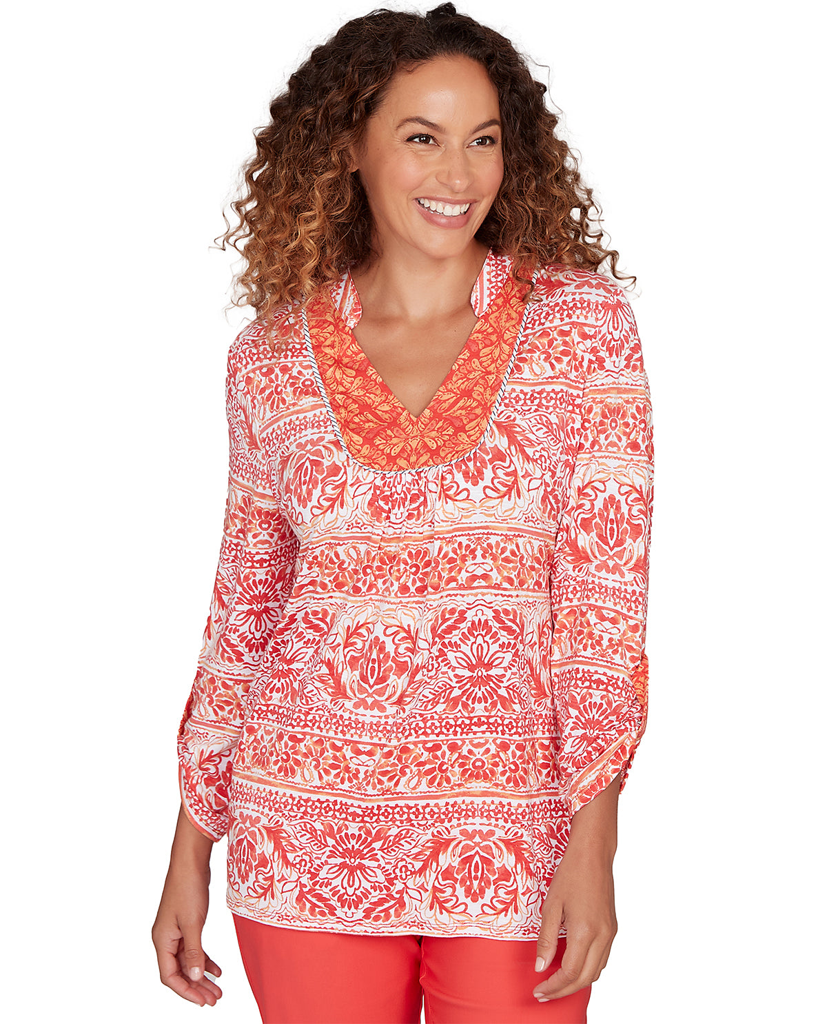 Ruby Road Missy Set Sail 3/4 Sleeve V-Neck Stripe Top