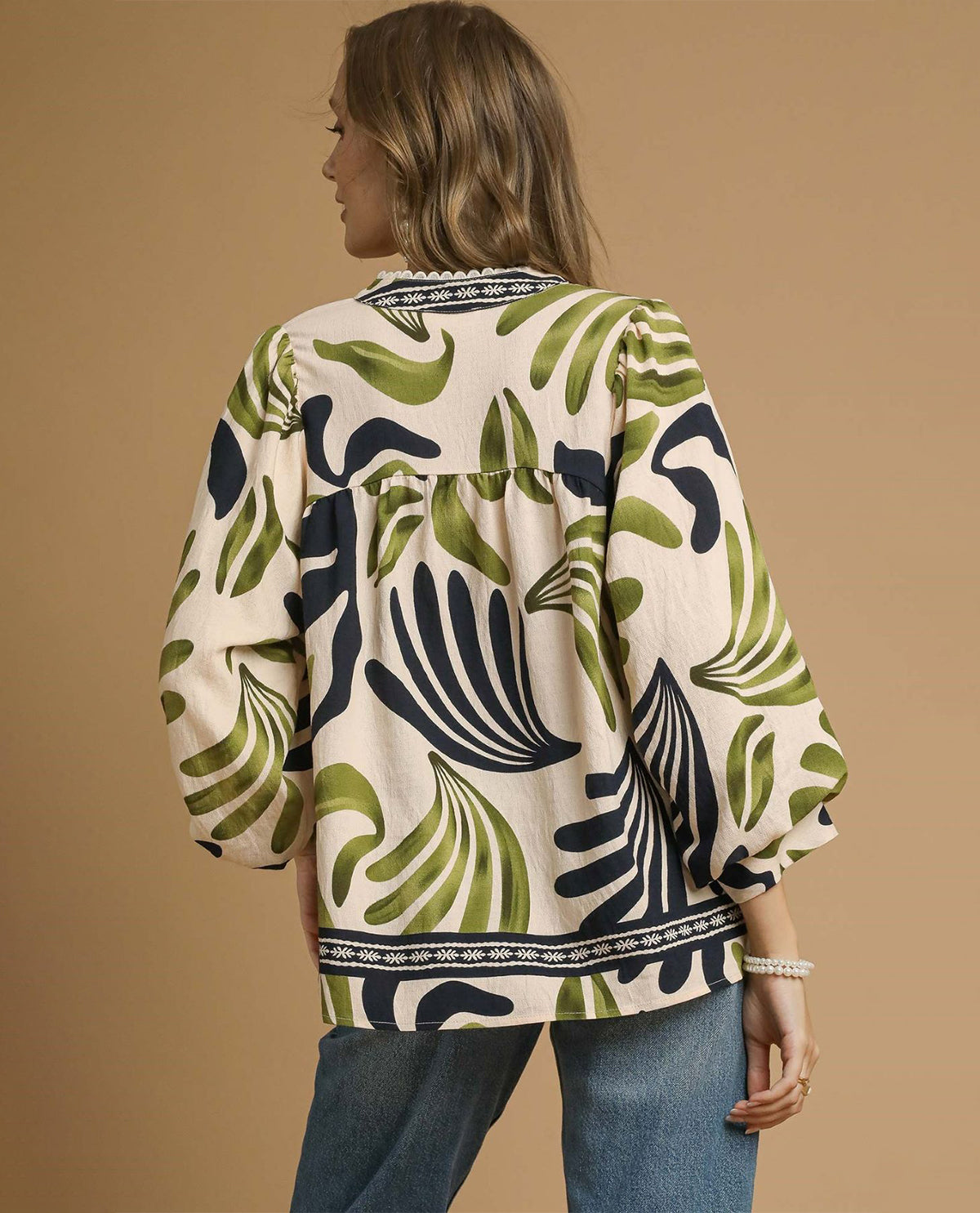 Ikat Print Boho Blouse with Yoke Detail