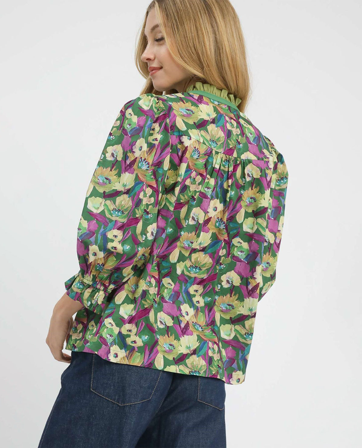 Floral Print Ruffle Neck Top