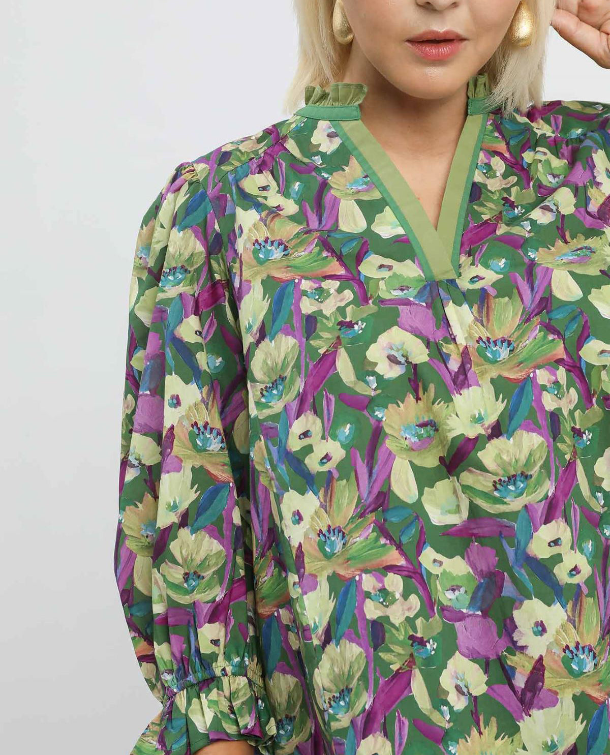 Plus Print Ruffle Neck Top