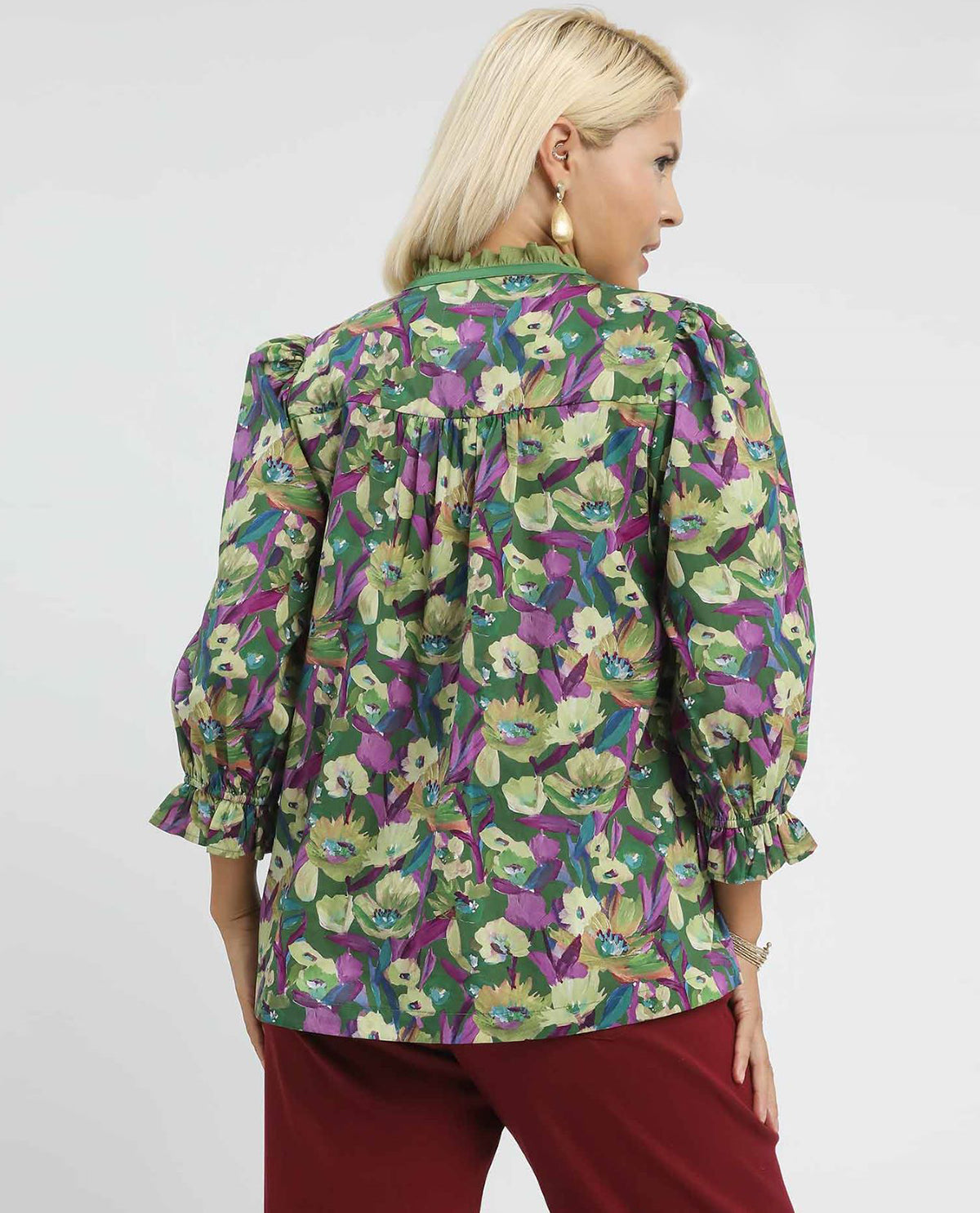 Plus Print Ruffle Neck Top