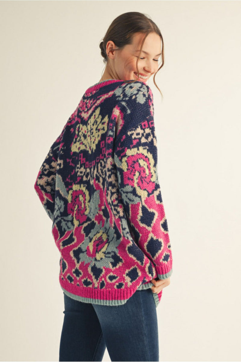 Floral Pattern Sweater Tunic Top