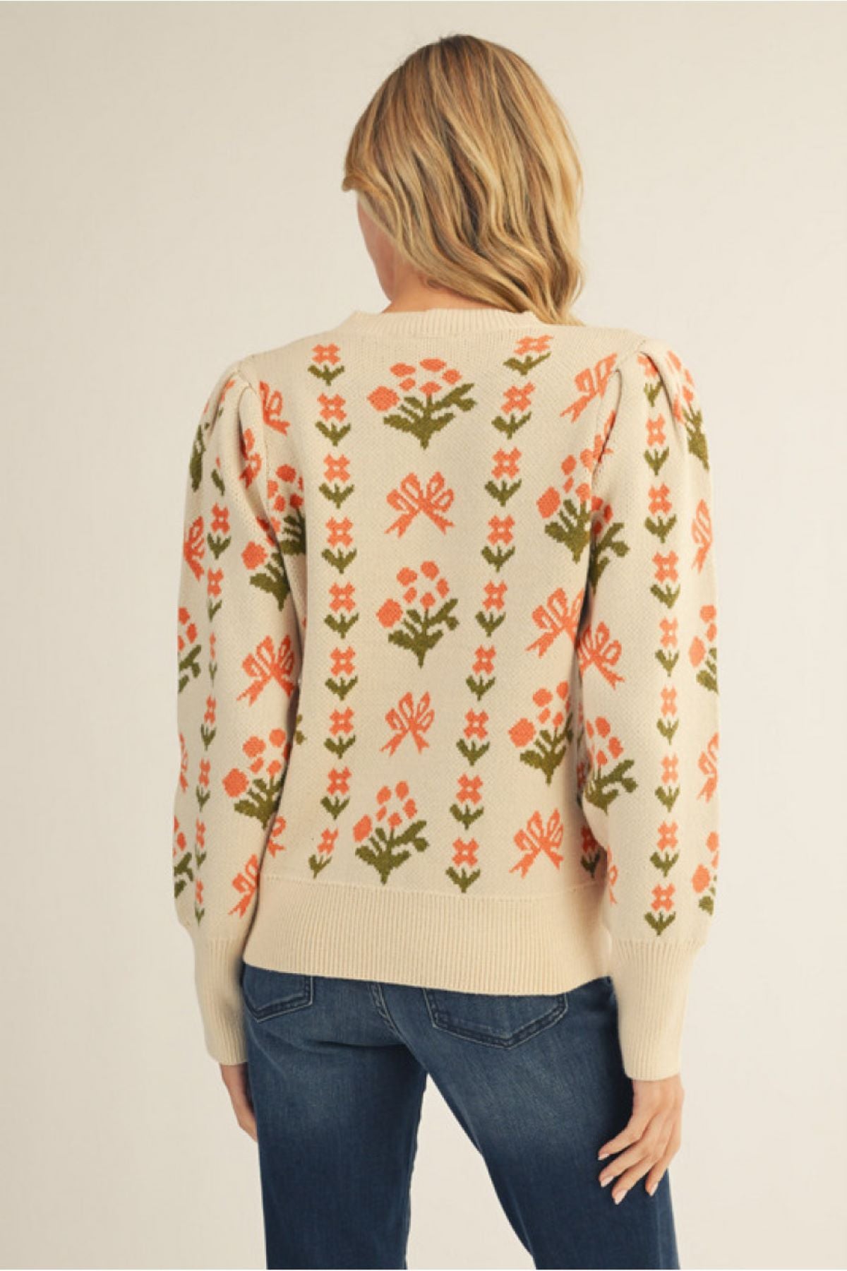 Long Sleeve Floral Patterned Lovely Sweater Top