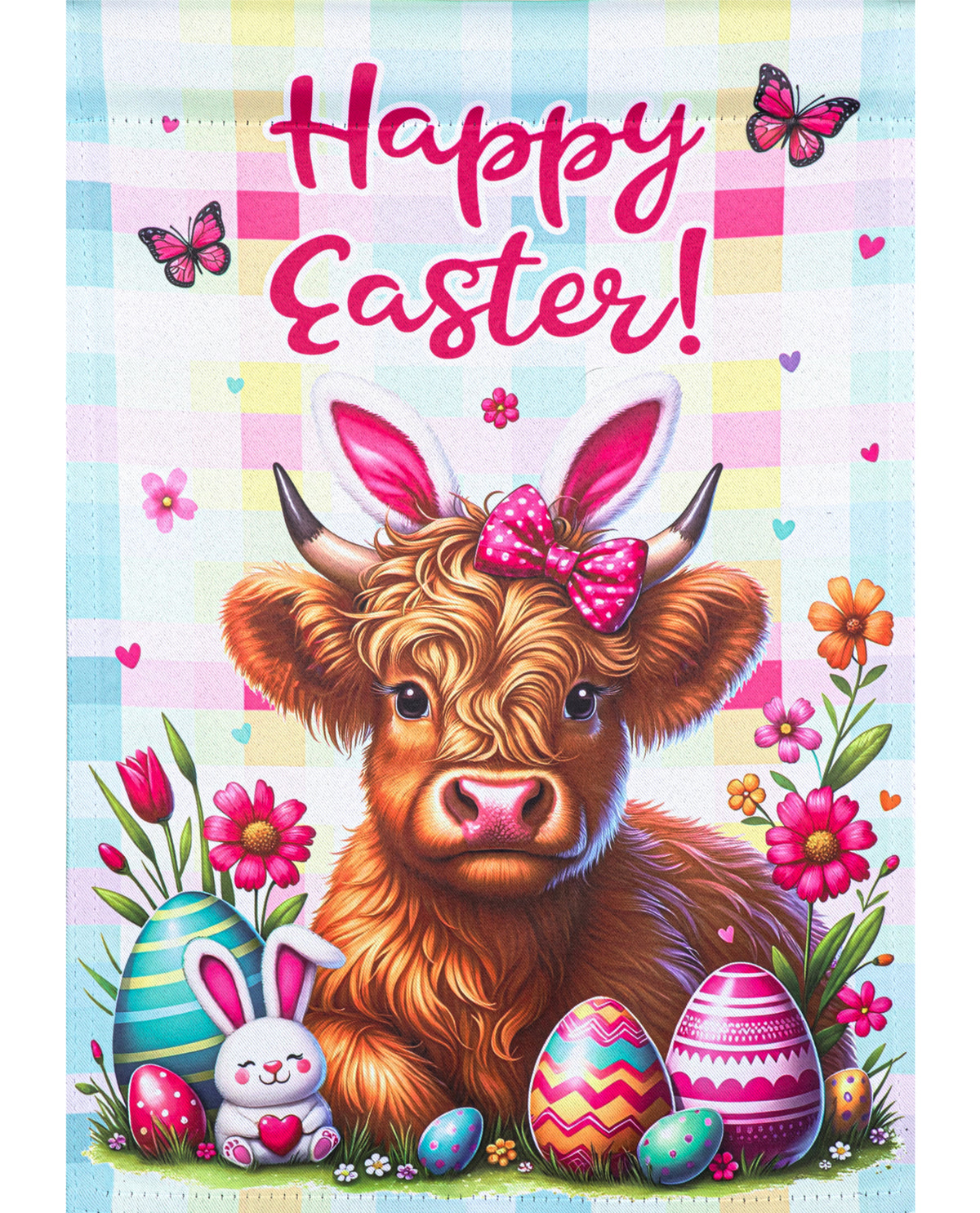 Happy Easter Highland Cow House Flag