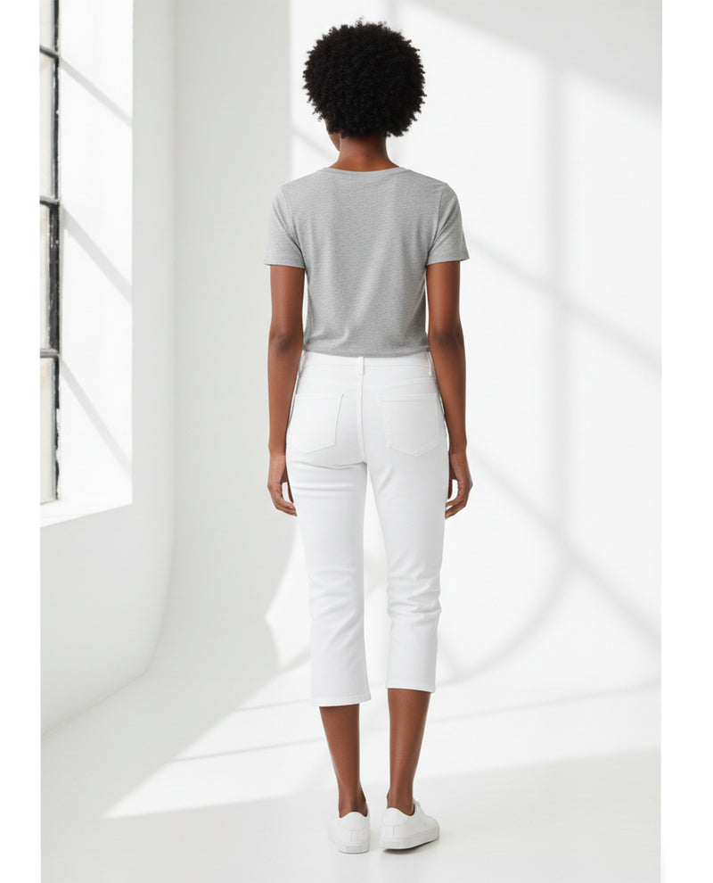 D Jeans Side Slit Capri White