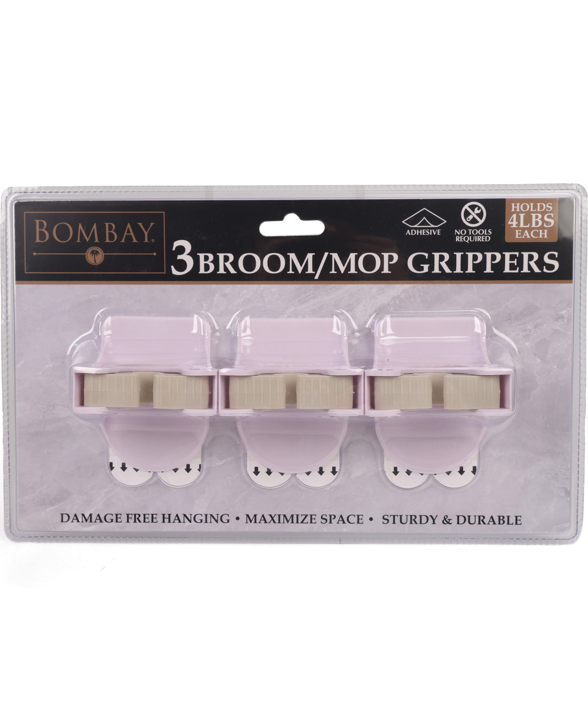 Pack of three Bombay brand broom and mop grips in a light lavender purple color, packaged in a clear plastic blister pack with a black and white header card.