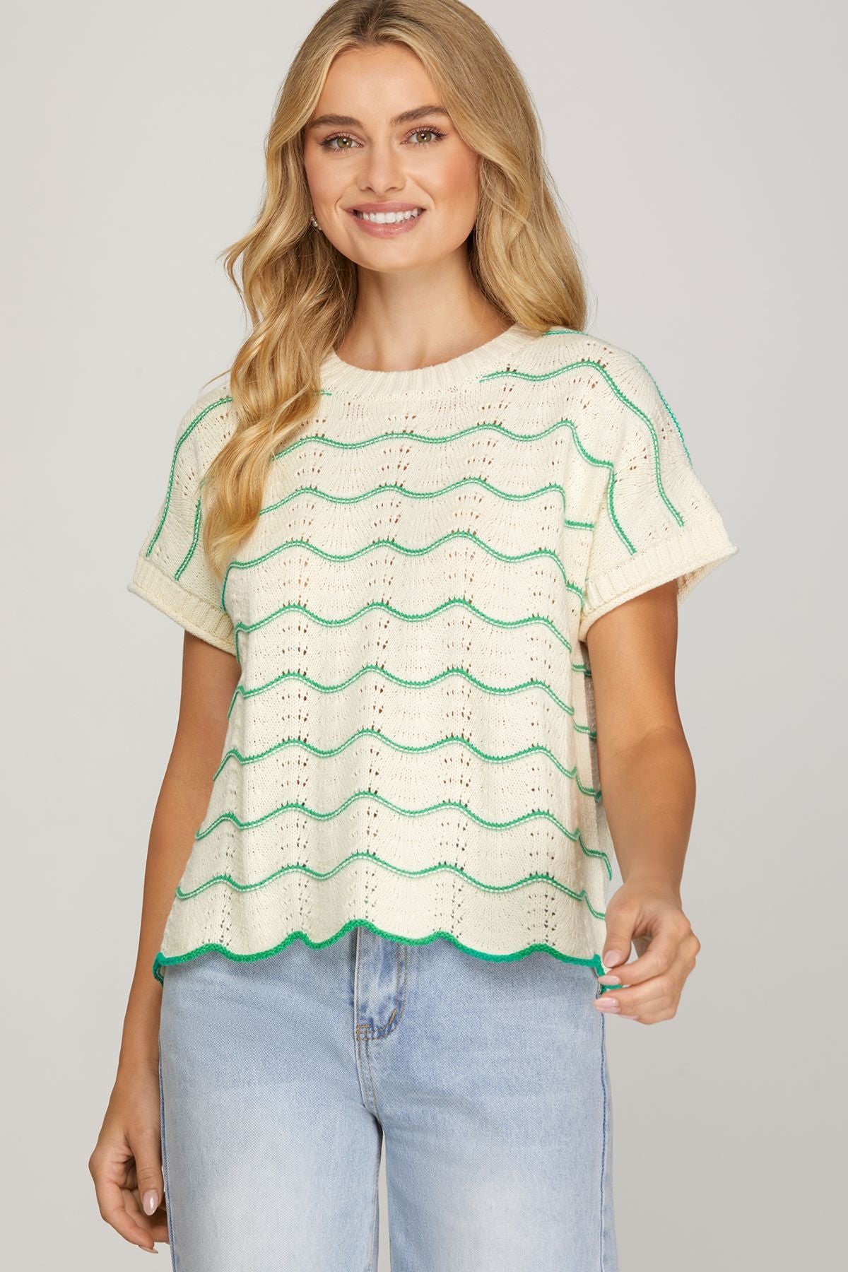 She and Sky Scallop Stripe Sweater