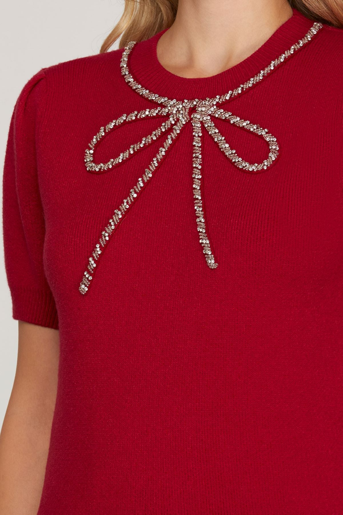 She and Sky Beaded Bow Sweater