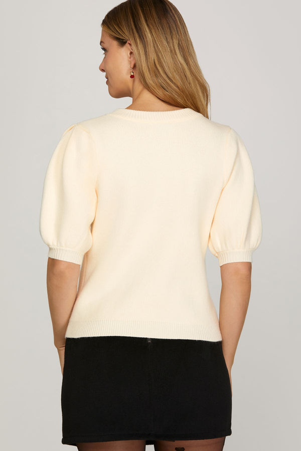 She and Sky Heart Applique Sweater