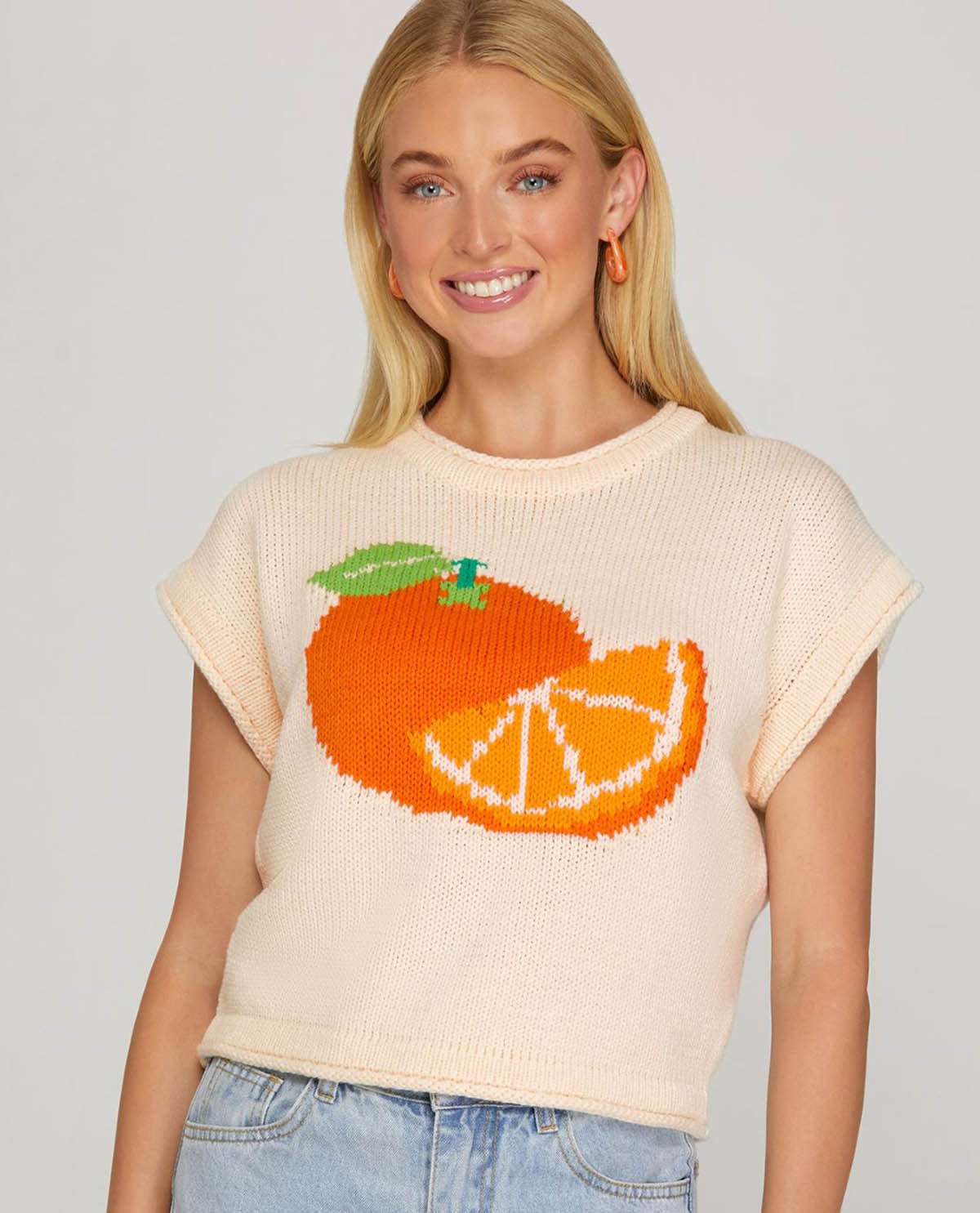 She & Sky Orange Print Sweater