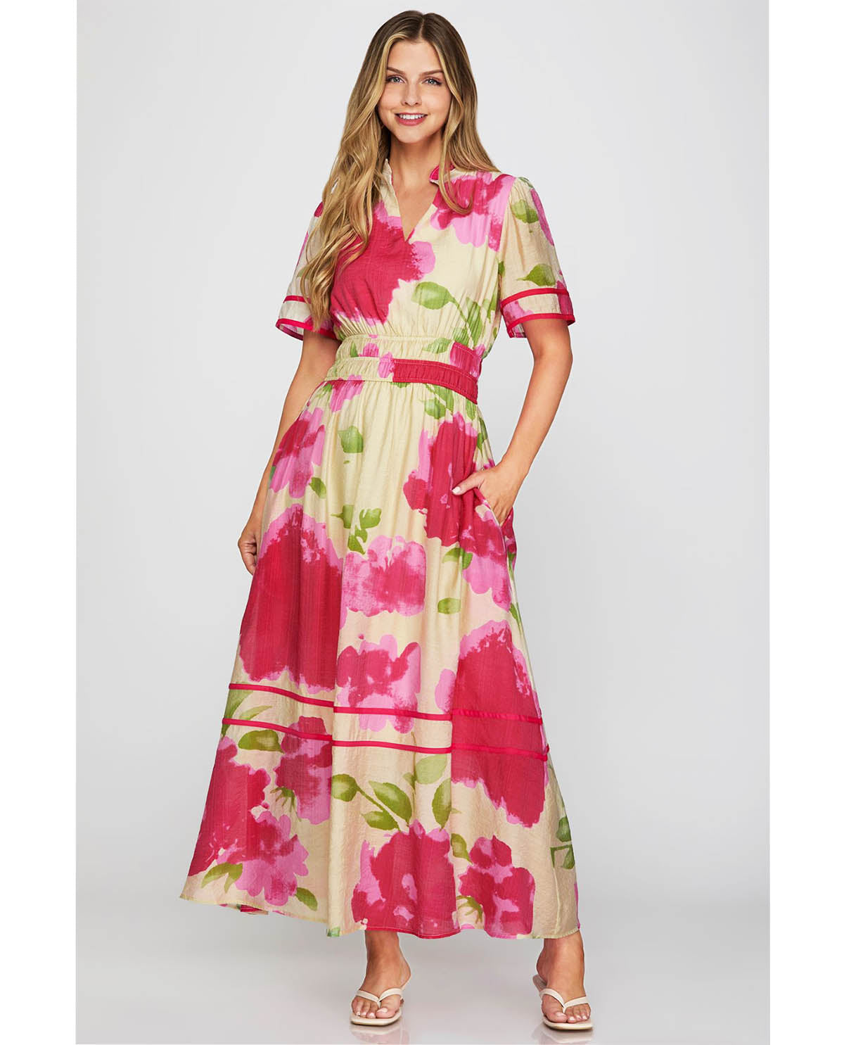 She & Sky Floral Print V-Neck Dress