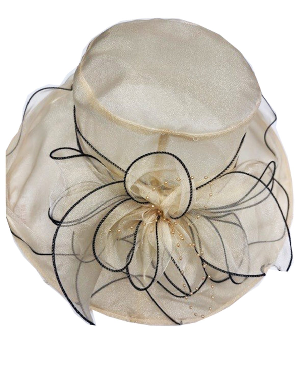 Large Ruffle Ivory Church Hat with Black Accents