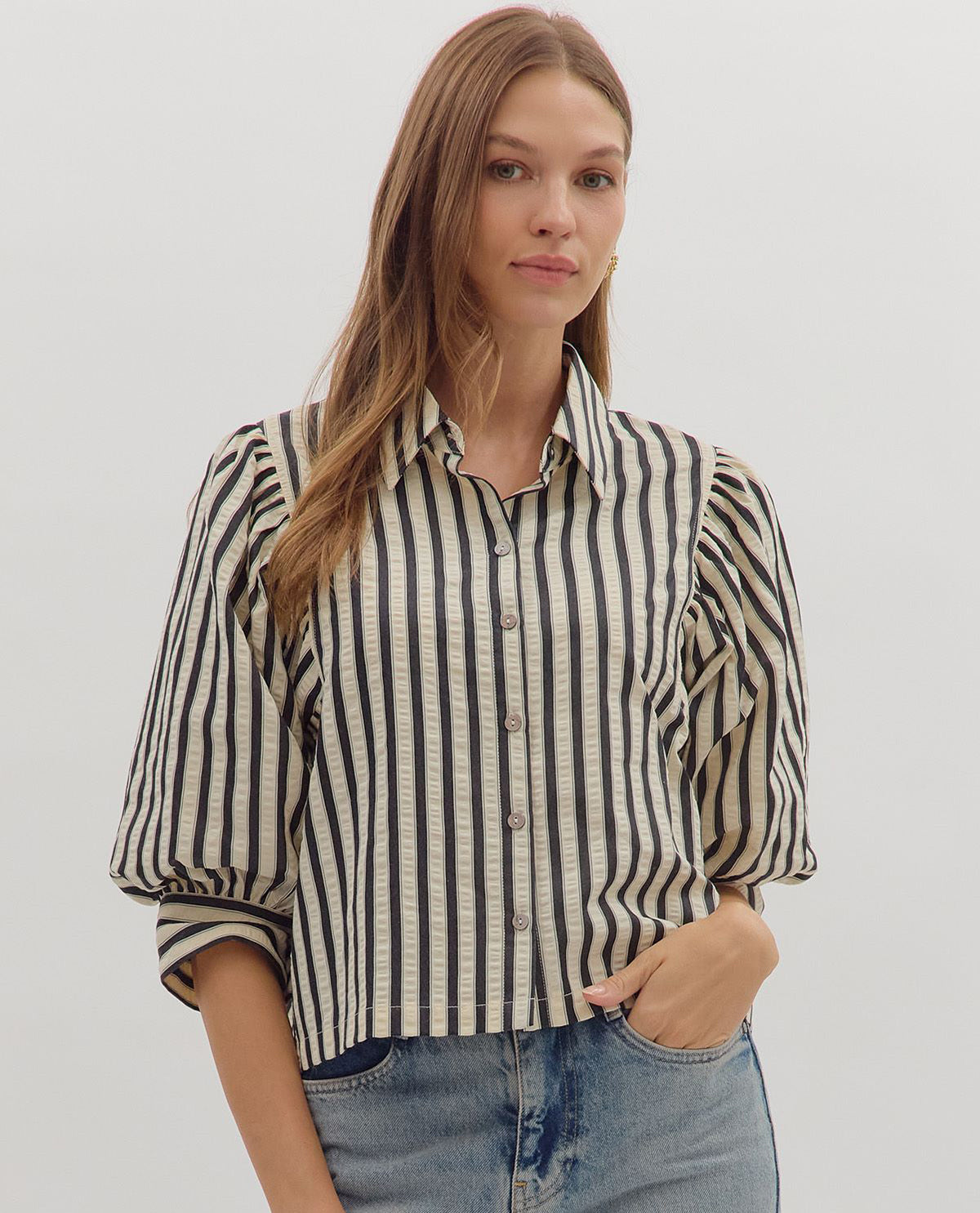 Entro Button Up Stripe Top