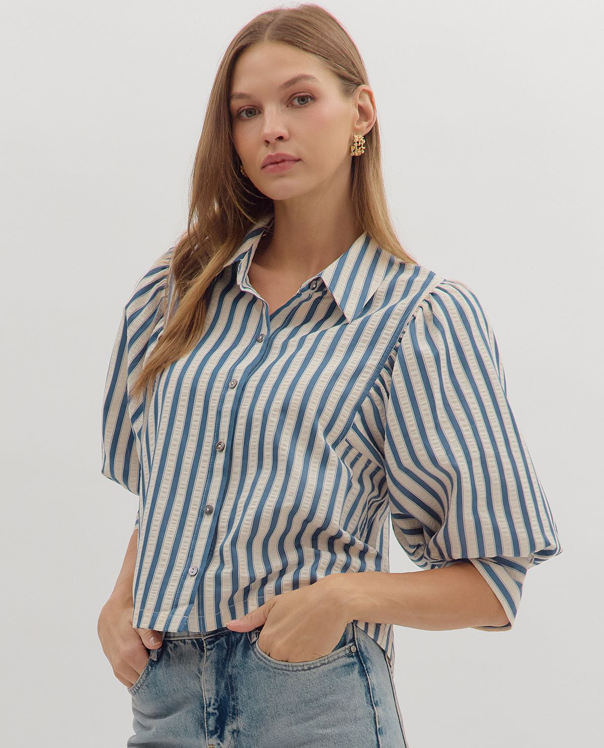 Entro Button Up Stripe Top