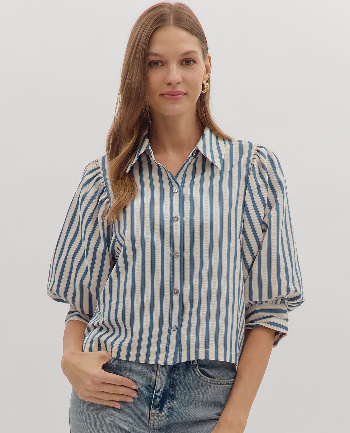 Entro Button Up Stripe Top