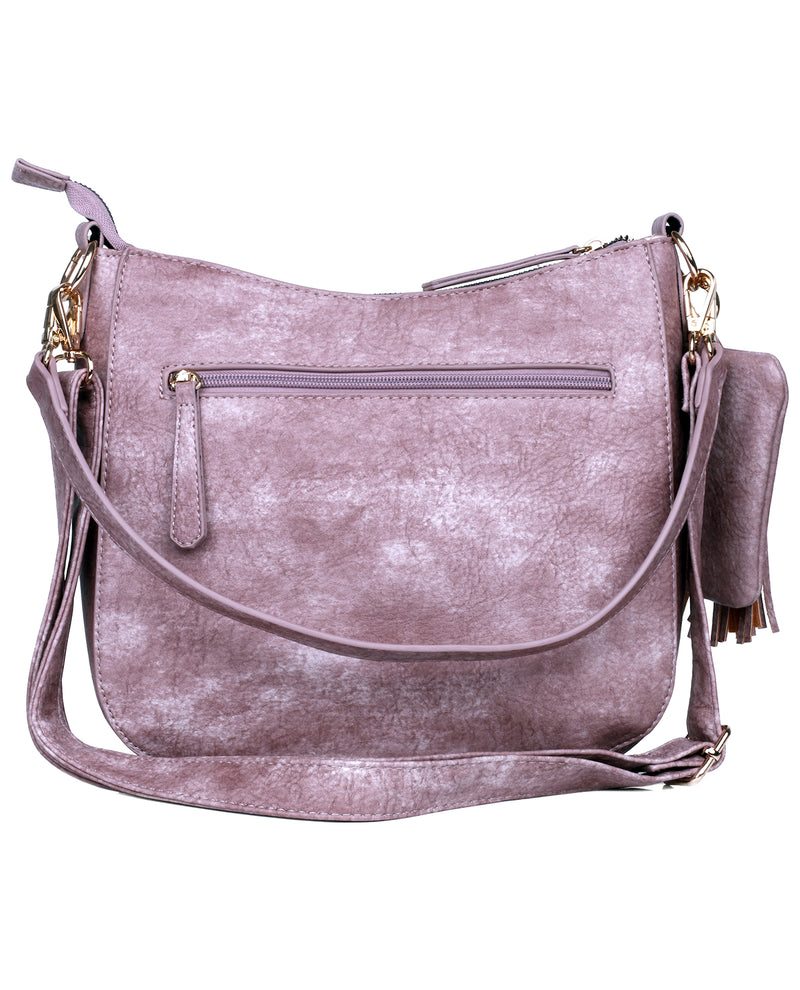 Whip Stitch Vegan Mauve Colored Leather Crossbody Bag