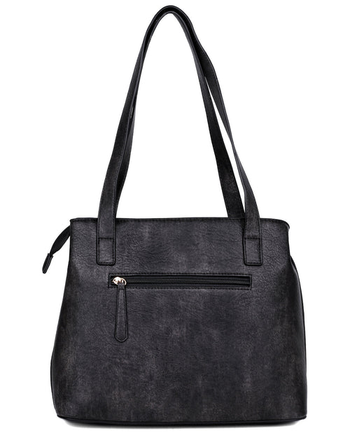 Buxton Whip Stitch Vegan Black Leather Organizer Tote Bag