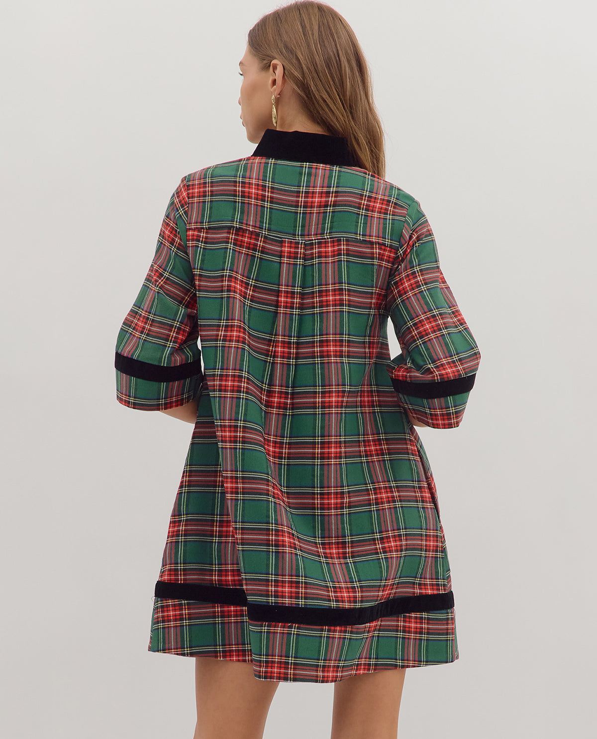 Entro Plaid Dress with Solid Trim