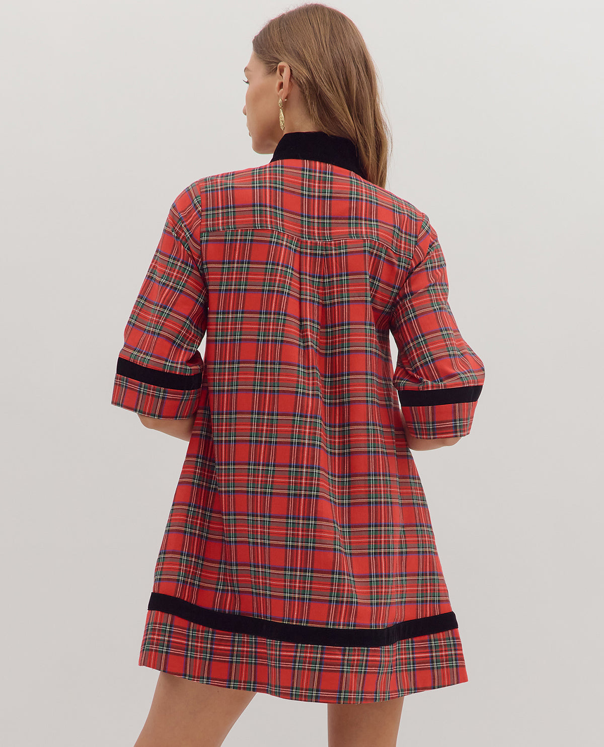 Entro Plaid Dress with Solid Trim