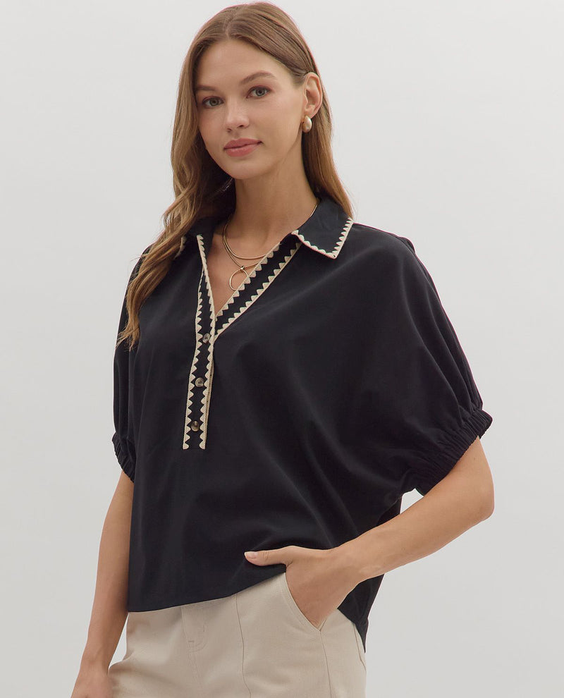 Entro Solid Button Front with Black Trim Collar