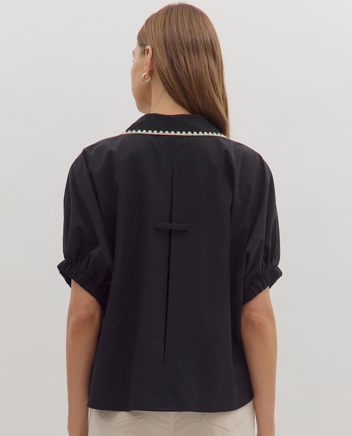 Entro Solid Button Front with Black Trim Collar