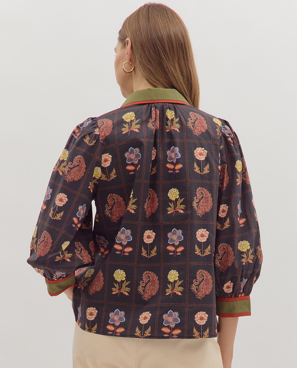 Entro Print Top with Solid Contrast