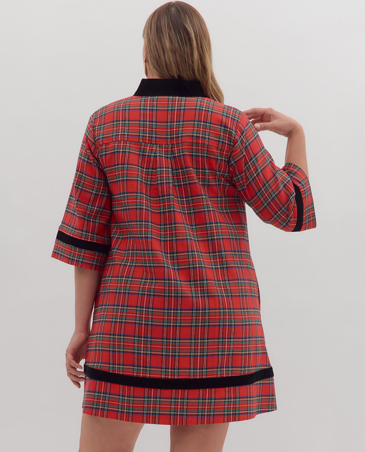 Entro Plus Plaid Dress with Solid Trim