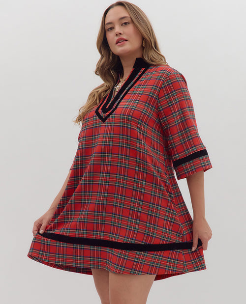 Entro Plus Plaid Dress with Solid Trim