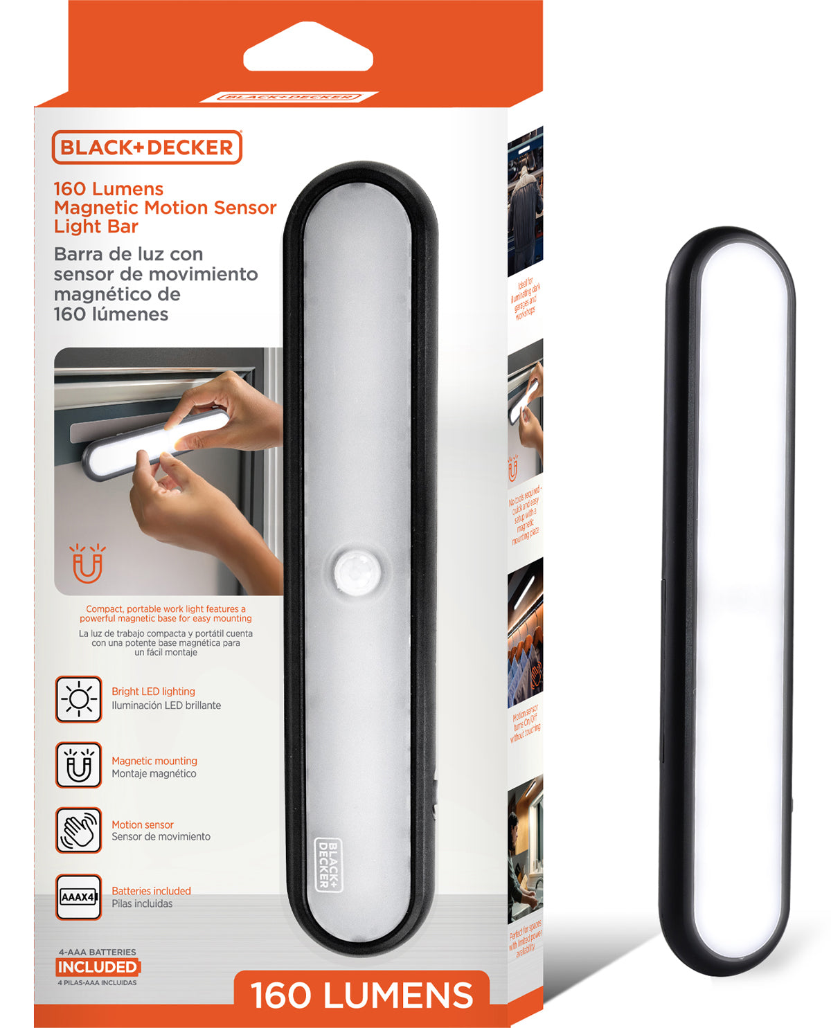 Black+Decker magnetic motion sensor light packaging with product illustration